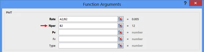 PMT Nper Argument Displayed