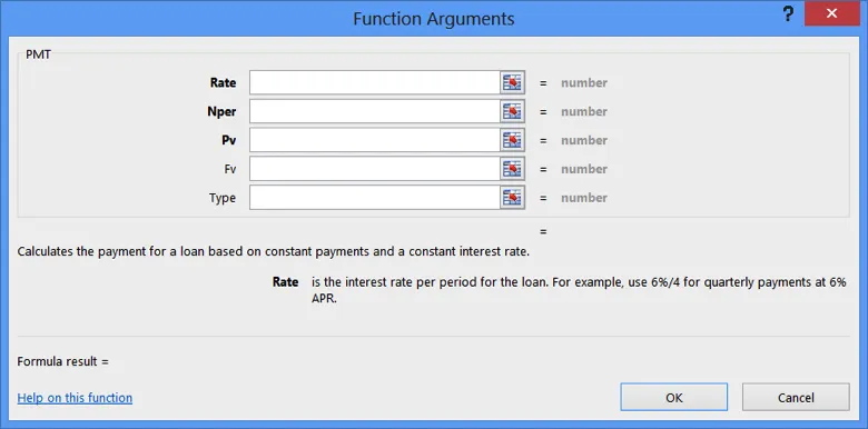 Open Function Argument PMT Dialog