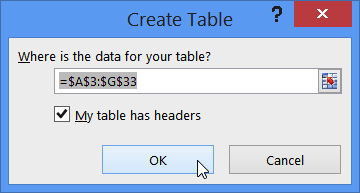 create table displayed