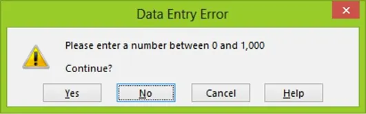 Figure 3: Data entry error message box (user-generated data error message)