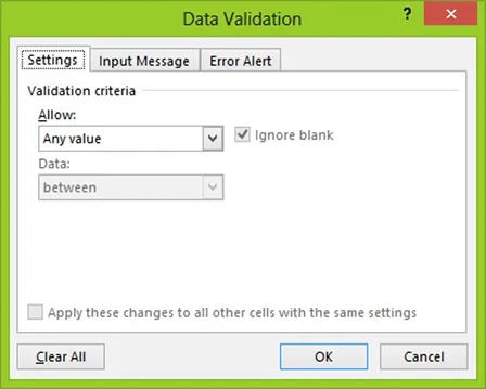 Figure 1: The Data Validation Dialog Box