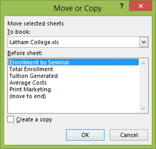 Figure 1-6: The Move or Copy Dialog Box