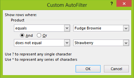 Figure 1-15: The Custom AutoFilter Dialog Box (Text criteria)