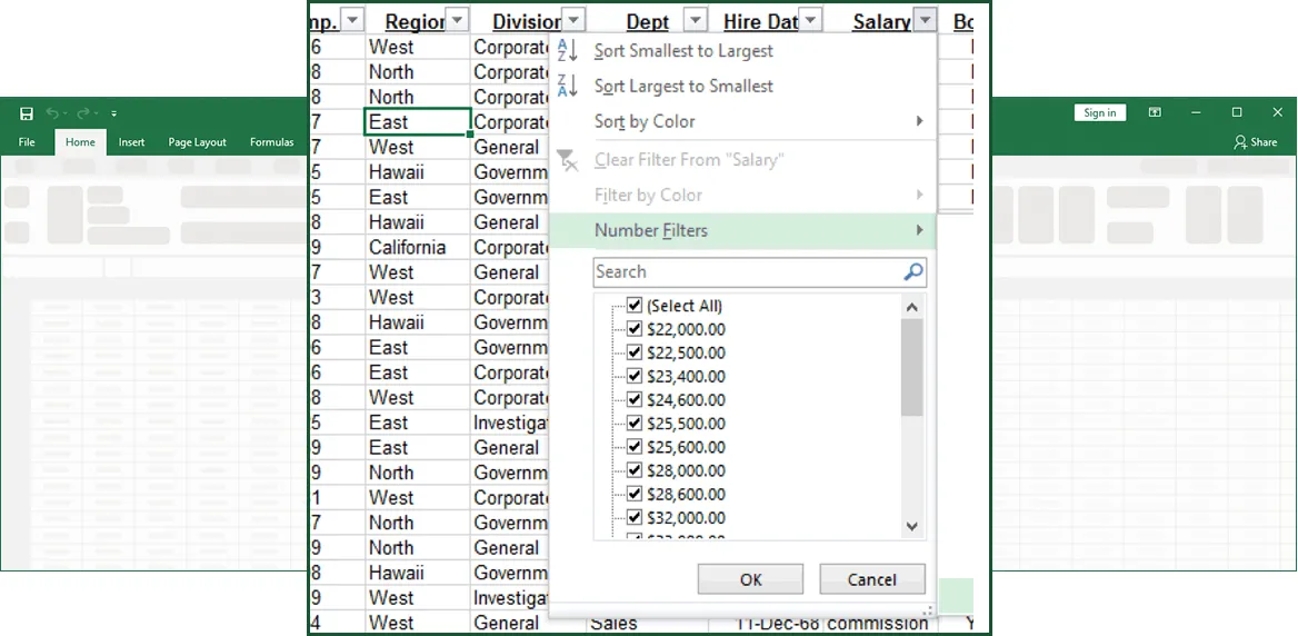 Figure 1-15A: Naviating to the Custom Auto Filter Dialog Box