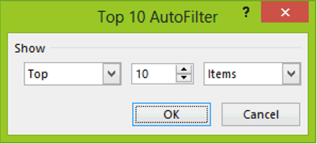 Figure 1-16: The Top 10 AutoFilter Dialog Box