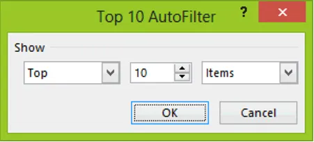 Figure 1-16: The Top 10 AutoFilter Dialog Box