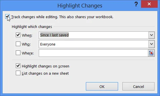 highlight changes dialog