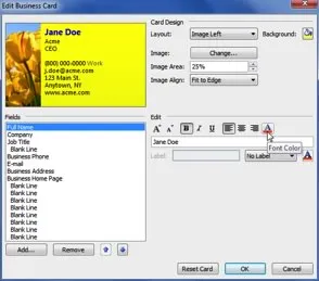 Editing Business Card Fields