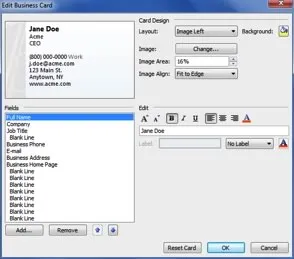 Editing a Business Card