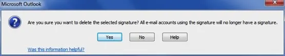 Delete signature warning message