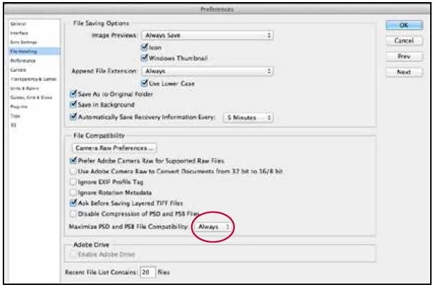 Photoshop File Save preferences