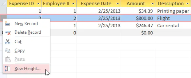 Click Row Height To Adjust