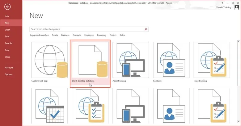 Blank desktop database