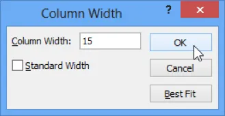 Column Width Dialog Display