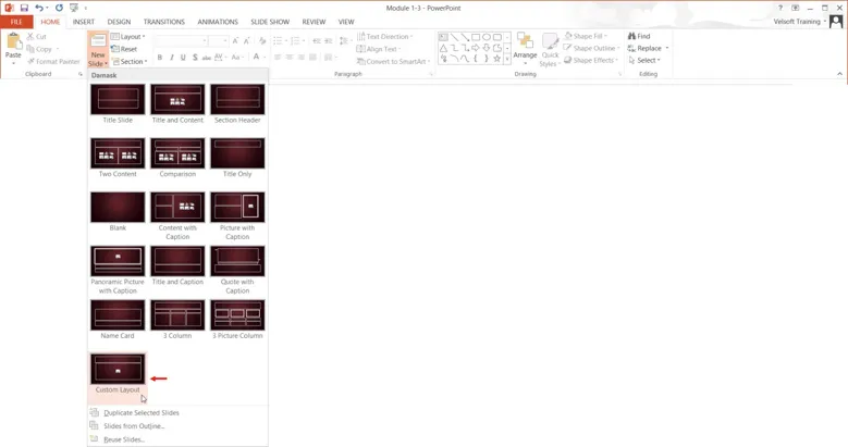 Select Customize Slide Layout From Menu