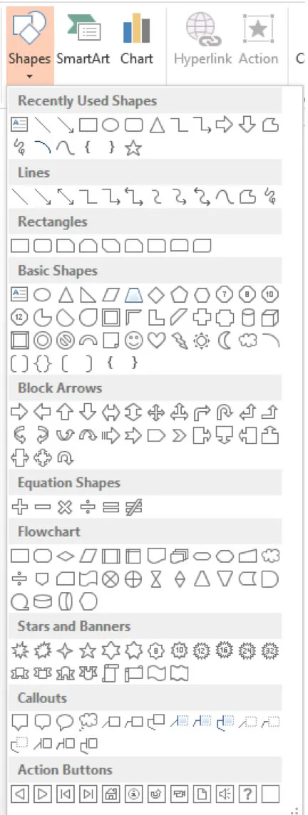 Available shapes to choose from