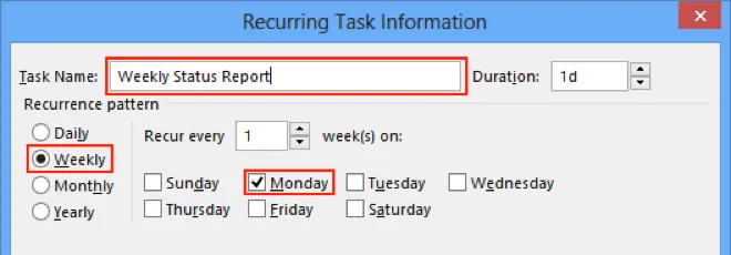 basic information recurring task dialog