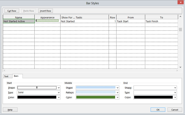 Bar styles in Microsoft Project