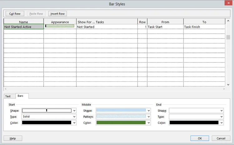 Bar styles in Microsoft Project