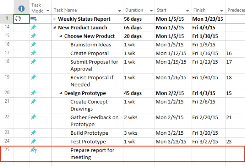 imported task list