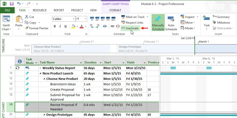 select inactive task from list