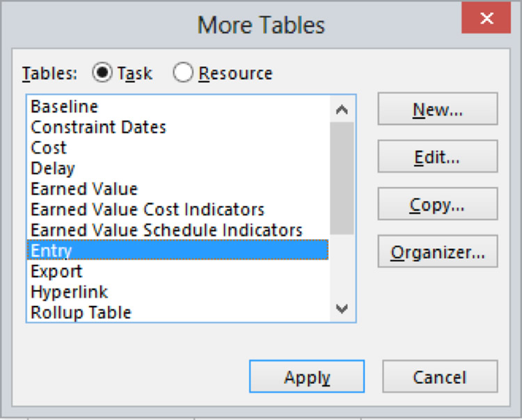 Table Definition Dialog Box