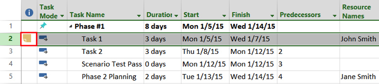 note icon on gantt chart