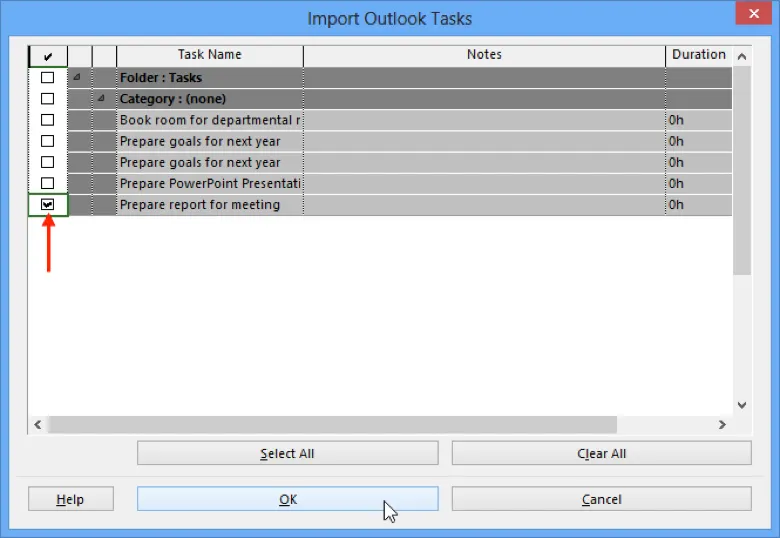 open import tasks dialog box