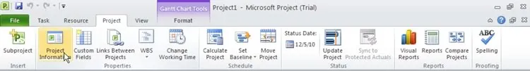 Select Project Tab and then Project Information Icon