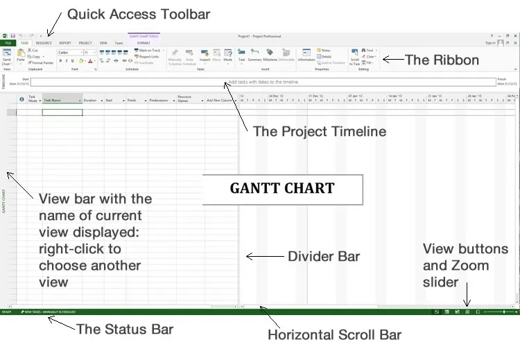 MS Project Screen Interface