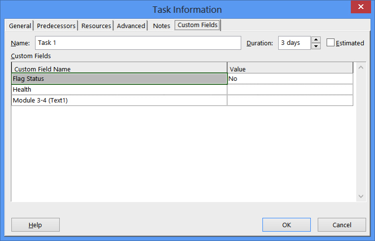 task information dialog box