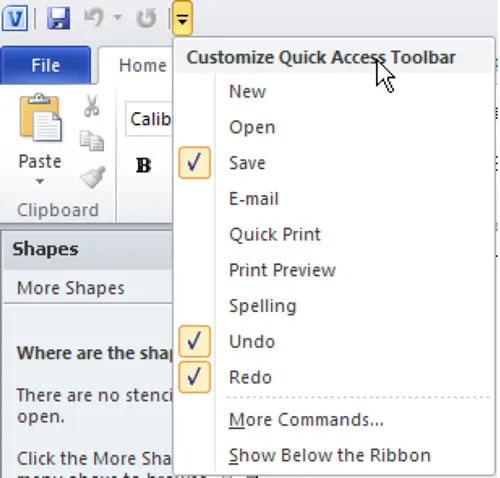 Visio Quick Access Toolbar