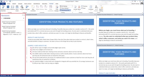 compare revisions panel in Word