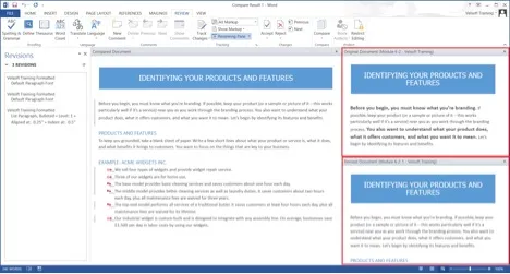 compared original documents on right of screen