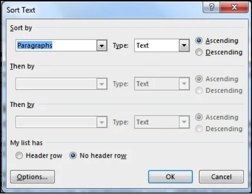 Sort Text Dialog Box